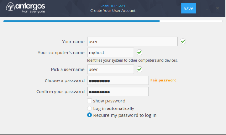 Creating an user account